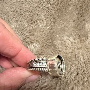 Silver Beaded Ring with Crystal Detailing